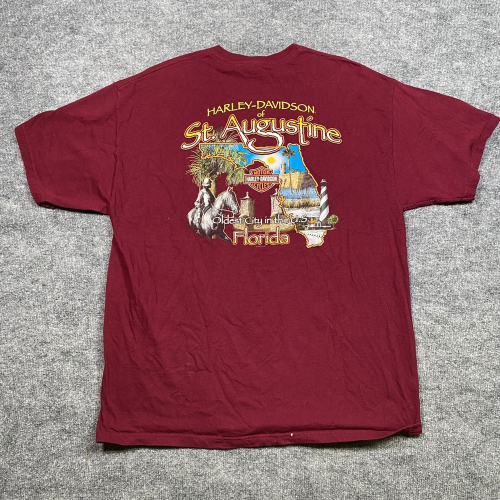 Harley-Davidson St Augustine Florida T-Shirt Mens 2XL Maroon Biker Graphic 2010